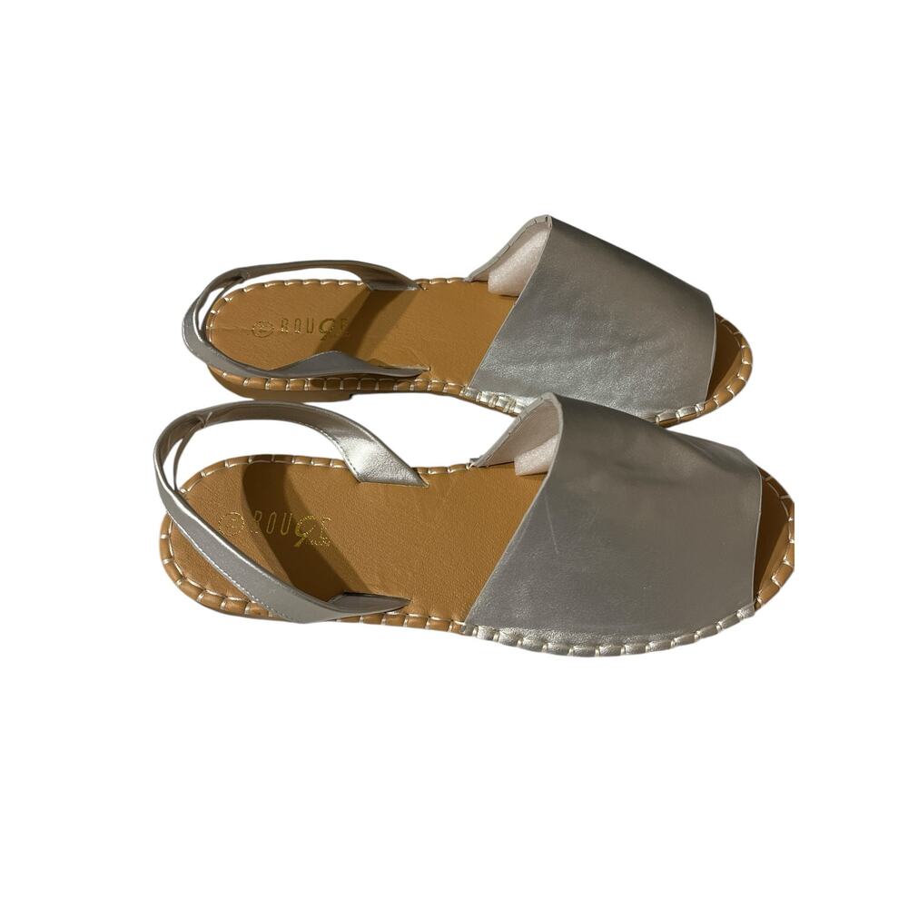 Rouge Helium Elastic Slip On Silver Peep Toe Ankle Strap Flat Sandals 11 - Picture 6 of 10